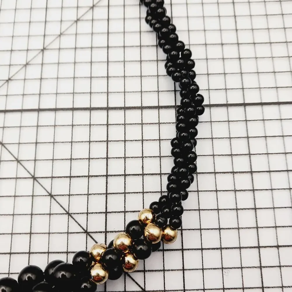Necklace VTG Beaded Black Gold Cluster Bib Statement Retro Formal Cocktail 90s